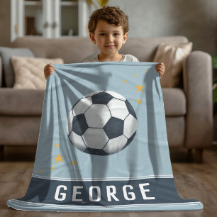 Boys Blue Soccer Ball Sports Kids Fleece Blanket