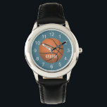 Boys Blue Sports Basketball Kids Watch<br><div class="desc">This cute and modern kids watch features a basketball,  with a blue background. The watch can be personalised with your boys name,  and clear numbers,  the perfect gift for any sports lover.</div>