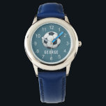 Boys Blue Sports Soccer Football Kids Watch<br><div class="desc">This cute and modern kids watch features a soccer ball (football),  with a blue background. The watch can be personalised with your boys name,  and clear numbers,  the perfect gift for any sports lover.</div>