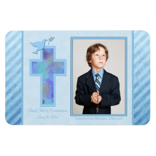 Boys Blue Striped 1st Holy Communion Photo Magnet