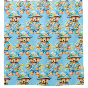 Boy's Blue Teddy Bear Shower Curtains