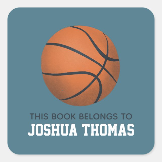 Boys Blue This Book Belongs Basketball Kids Square Sticker (Front)