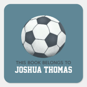 Boys Blue This Book Belongs Soccer Kids Square Sticker