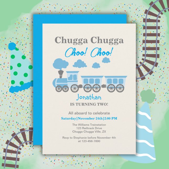 Boys Blue Train 2nd Birthday Party Invitation (Creator Uploaded)