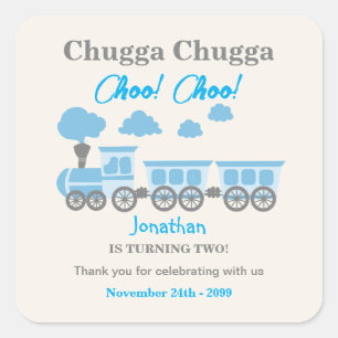 Boys Blue Train 2nd Birthday Party Square Sticker