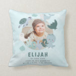 Boys Blue Under The Sea Birth Stats Custom Photo Cushion<br><div class="desc">Add fun and whimsy with this personalised custom photo under the sea themed nursery throw pillow. This pillow features cute little ocean animals such as the sea turtle, octopus, whale, manta ray, seal and fishes. It also comes with a name, birth stats and photo template which you can change to...</div>