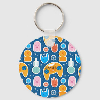 Boys Blue Video Game Controller Pattern  Key Ring