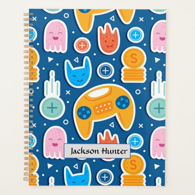 Boys Blue Video Game Seamless Pattern  Planner (Front)