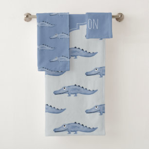 Boy's Blue Watercolor Crocodile Safari Baby Child Bath Towel Set