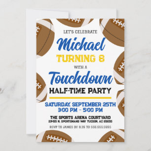 Boys Blue Yellow Football Team Birthday Party Invitation