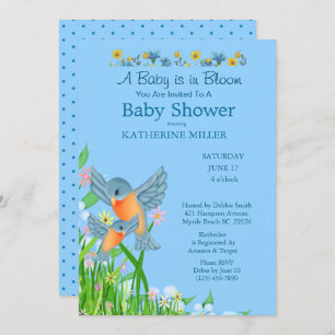 Boys Bluebirds Wildflowers Baby Shower    Invitation