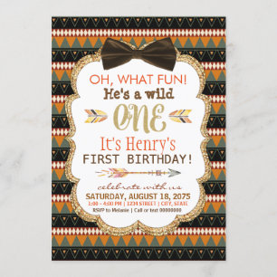Boys Boho Tribal First Birthday Party Invitation