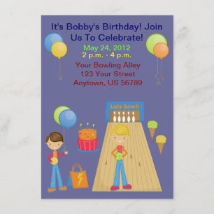 Boys Bowling Birthday Party Invitations