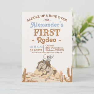 Boys Brown Bronco Cowboy First Rodeo 1st Birthday Invitation