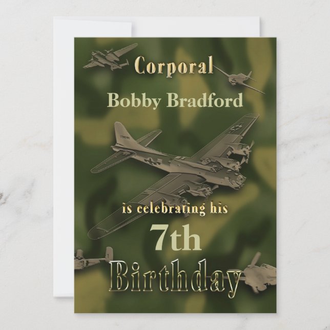 Boys Camo Birthday Invitation, Insert Name/Age Invitation (Front)