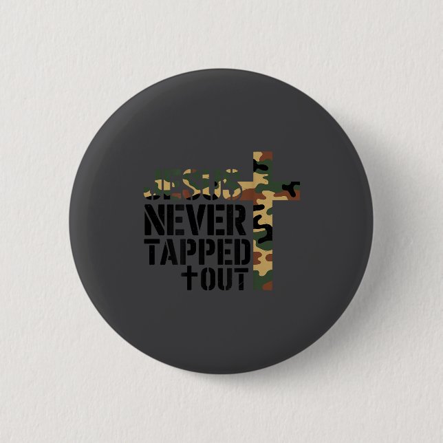 Boys Camo Christian Wrestling Jesus Never Tapped O 6 Cm Round Badge (Front)