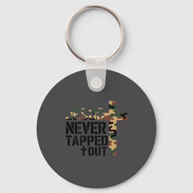 Boys Camo Christian Wrestling Jesus Never Tapped O Key Ring (Front)