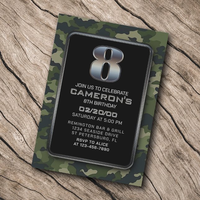 Boys Camo Hunting Army 8th Birthday Invitation (Creator Uploaded)