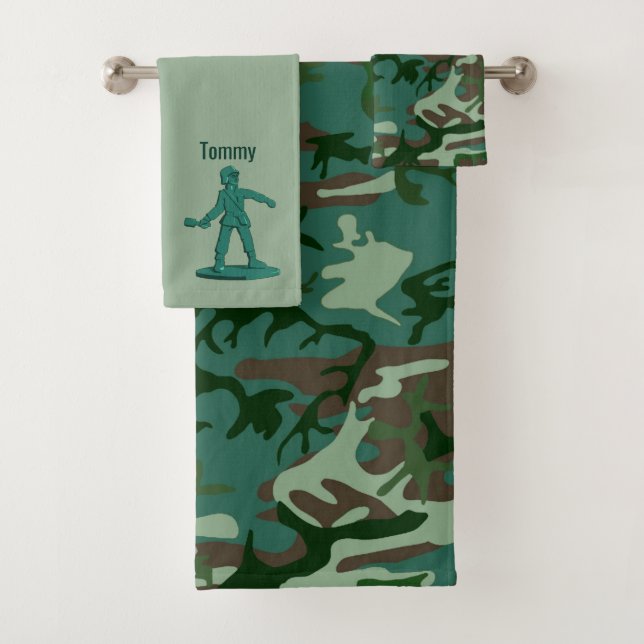 Boys camouflage Personalised Bath Towel Set (Insitu)