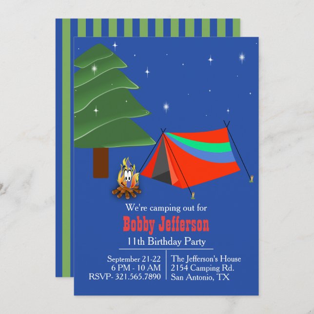 Boys Camp Out Birthday Party Invitation (Front/Back)