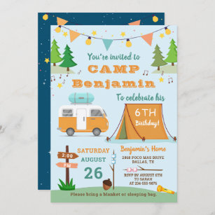 Boys Camping Birthday Outdoors Camp Out Party Invitation