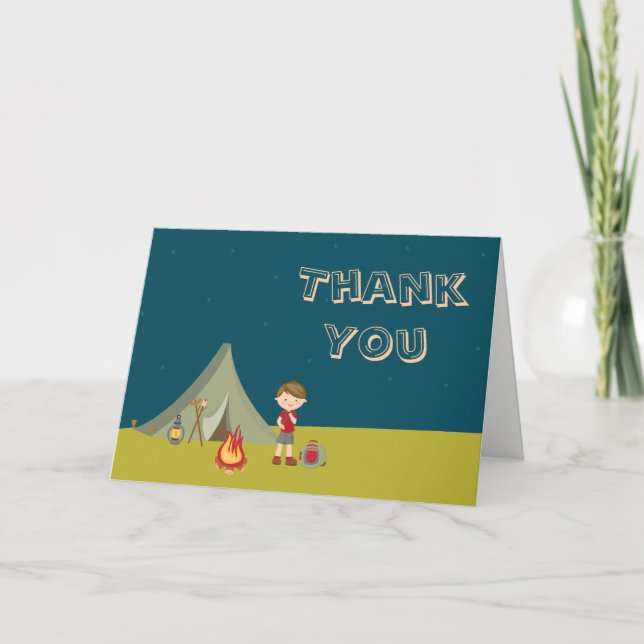 Boy's Camping Birthday Thank You Folded A7 Card (Front)