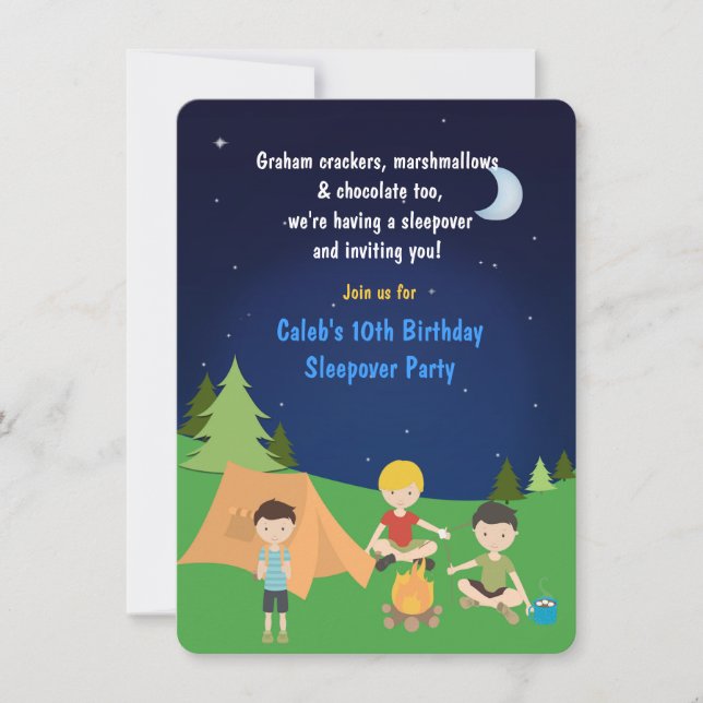 Boys Camping Sleepover Birthday Party Invitation (Front)