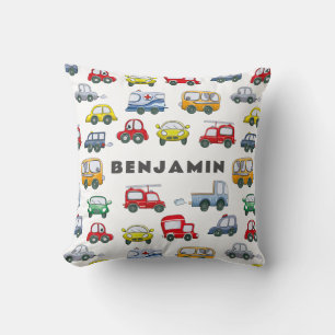 Boys Cars Cute Blue Personalised Cushion