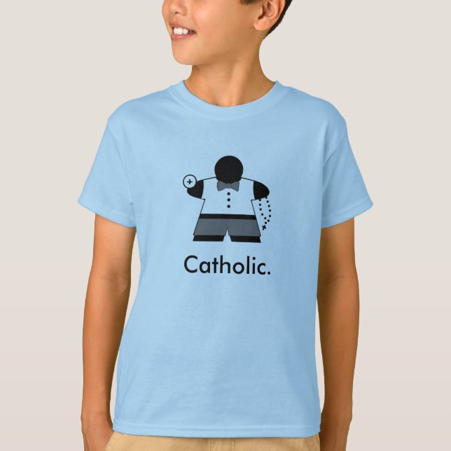 Boy's Catholic First Communion Meeple t shirt (Front)