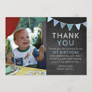Boys chalkboard bunting birthday thank you card