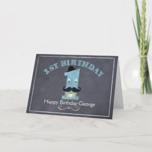 Boys Chalkboard Moustache 1st Birthday Card