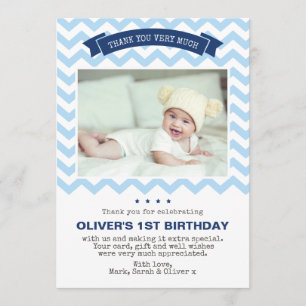 Boys chevron birthday thank you card