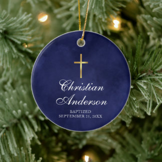 Boys Christening Baptism Blue Ceramic Ornament