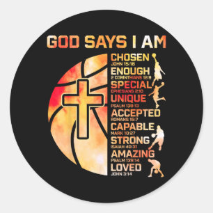 Boys Christian Basball God Says Religious Graphic Classic Round Sticker