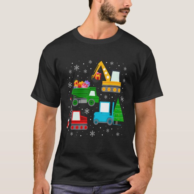 Boys Christmas  Kids Toddler Construction Vehicles T-Shirt (Front)