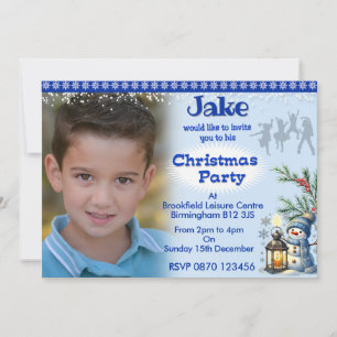 Boy's Christmas Party Photo Invitation