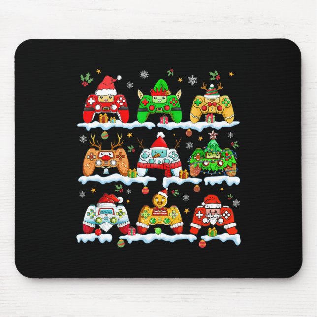 Boys Christmas Santa Elf Snowman Gaming Controller Mouse Pad (Front)