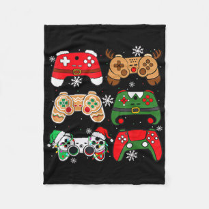 Boys Christmas Shirt Santa Elf Gaming Controllers Fleece Blanket