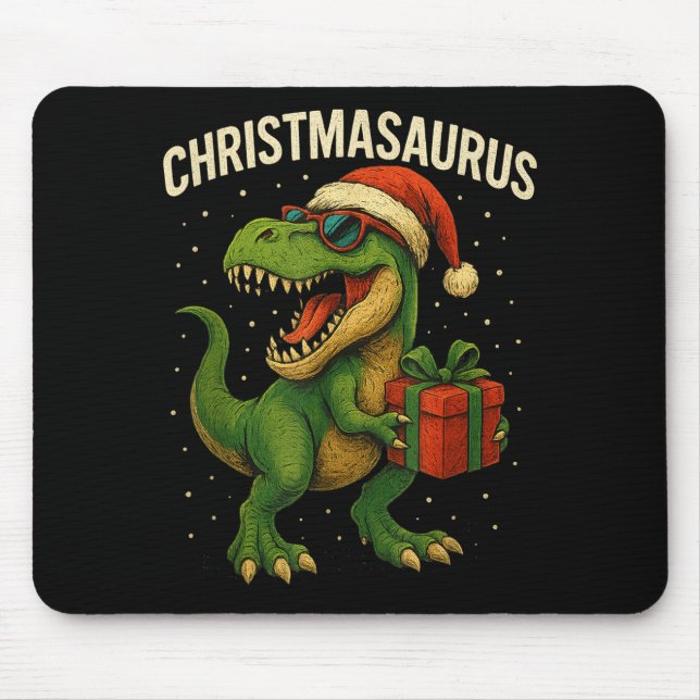 Boys Christmasaurus Christmas Dinosaur Dino Family Mouse Pad (Front)