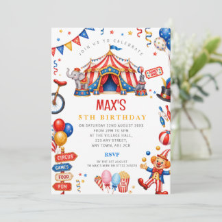Boys Circus Carnival Birthday Party Invitation
