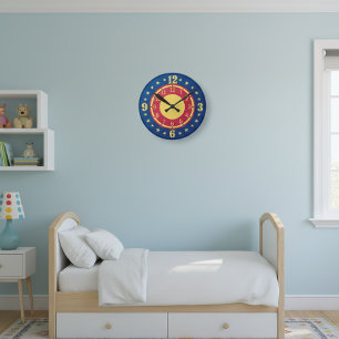 Boys Circus Wall Clock Primary Colors Stars
