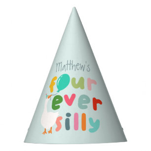 Boys Classic Blue Farm Silly Goose 4th Birthday Party Hat