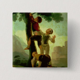 Boys Climbing a Tree, cartoon for a tapestry 15 Cm Square Badge