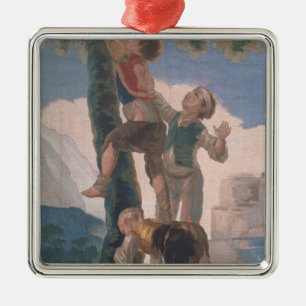 Boys Climbing a Tree Metal Ornament