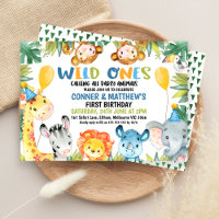 Boys Colorful Twins Wild Ones Safari 1st Birthday