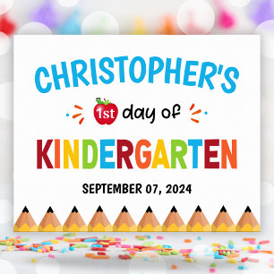 Boys Colourful First Day Of School Kindergarten   Poster