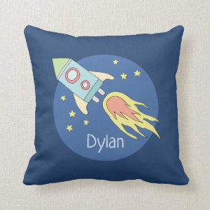 Boys Colourful Rocket Ship Space and Name Kids Cushion