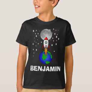 Boys Colourful Rocket Ship Space Galaxy and Name T T-Shirt