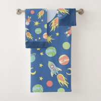 Boys Colourful Rocket Ship Space Pattern and Name
