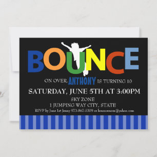 Boys Colourful Trampoline Bounce Party Invitation